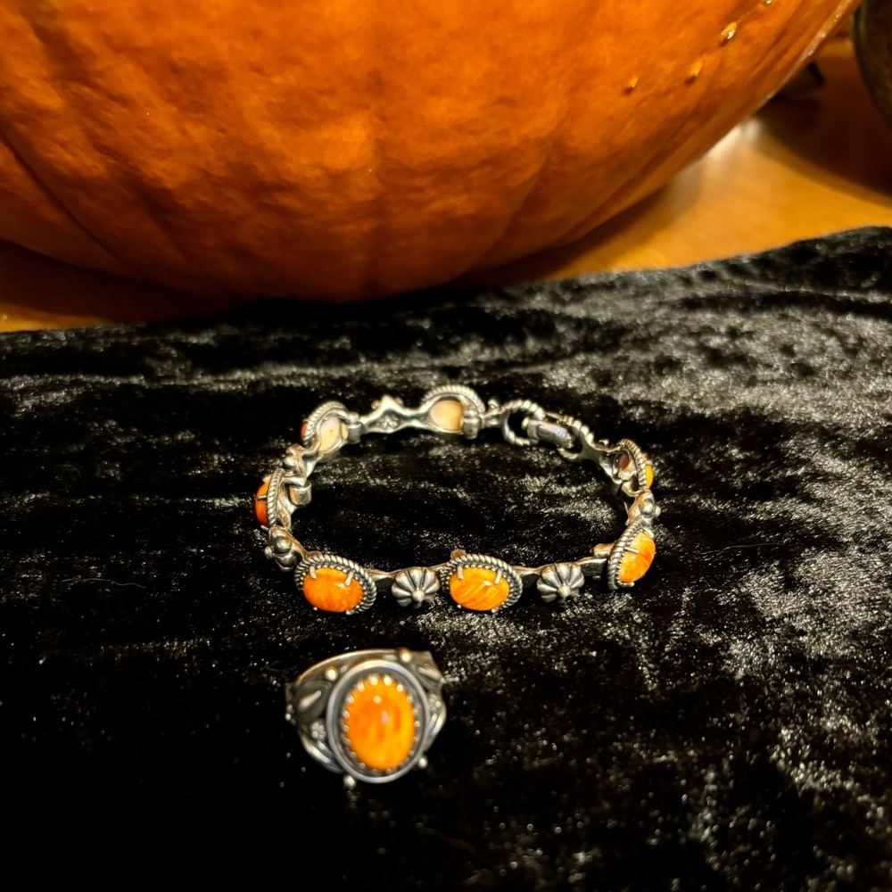 American West Sterling Silver Orange Spiny Ring and Bracelet